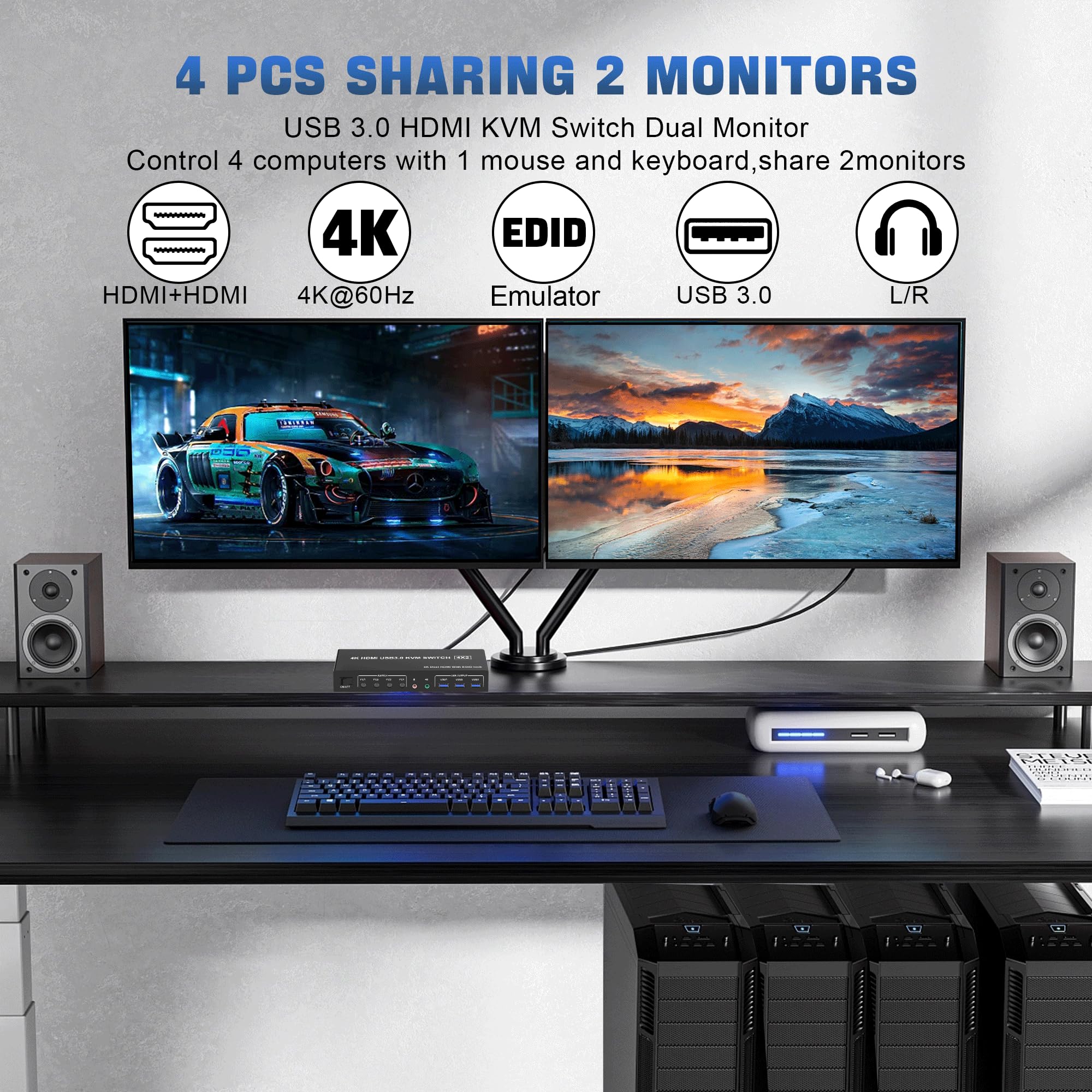 4K USB 3.0 KVM Switch HDMI Dua - đánh giá và giá Dual Monitor Stand